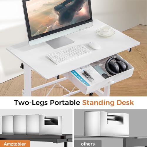 COMHOMA Small Standing Desk Adjustable Height Small Computer Desk Mobile Portable Rolling Laptop Table with Wheels 32" Computer Workstation Sit Stand Desks Portable Standing Table Treadmill desks - color: White