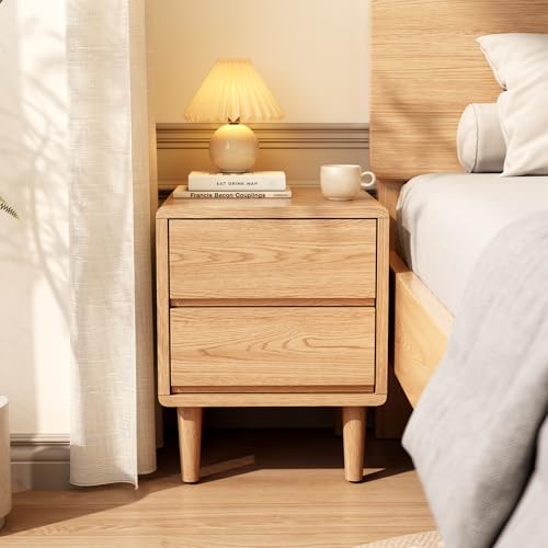 Solid Wood Nightstand Natural Night Stand with Drawers Mid Century Modern Nightstand with Storage,Wood Night Stand,Small Bedside Table for Bedroom,Living Room,Office,Natural Bedside Table - color: Natural, style: 2 drawers