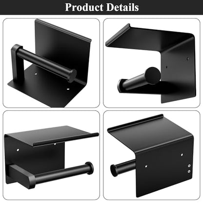 Tindbea Toilet Paper Holder with Phone Shelf, Adhesive or Screw Wall Mount Toilet Tissue Roll Holder, Rustproof & Multifunctional Stainless Steel Bathroom Storage Dispenser (Matte Black) | Heavy Duty Stainless Steel Matte Black - color: B-matte Black
