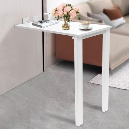 Folding Dining Table, Wall Mounted Folding Table with Support Legs, 29.52 x 15.75 x 29.13 Inch Sturdy Kitchen Desk, Wooden Desk for Small Space Bedroom Living Room Study Room Lounge Office (White) - color: White