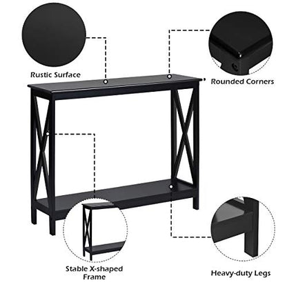 Julimoon Console Table with Storage Shelf, Narrow Accent Table X Form Frame, 2-Tier Sofa Side Table for Living Room/Bedroom/Entryway/Hallway, Easy Assembly, 39.5’’X12’’X31.5’’ (Black) - color: Black