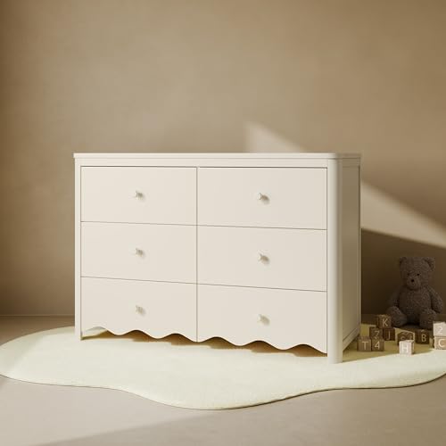 Storkcraft Casablanca 6 Drawer Dresser, Frosted Oat | GREENGUARD Gold Certified, White Dresser for Bedroom, Kids & Nursery Storage Chest, Safety Interlocking Drawers, Kids Bedroom - color: Frosted Oat, style: 6 Drawer Dresser