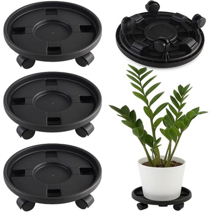 Rolling Plant Stand with Wheels 3 Pack 12 Inch Plant Caddy with Wheels Heavy Duty Plant Dolly Roller Base with Wheels Round Flower Pot Rack Holder Planter Trolley Tray, Black - color: Black, size: 12 inch