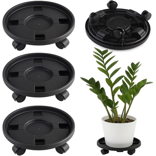 Rolling Plant Stand with Wheels 3 Pack 12 Inch Plant Caddy with Wheels Heavy Duty Plant Dolly Roller Base with Wheels Round Flower Pot Rack Holder Planter Trolley Tray, Black - color: Black, size: 12 inch