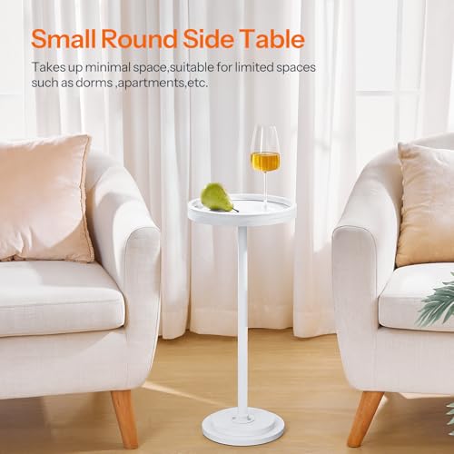 HOOBRO Small Round Side Table, Drink Table, Coffee Martini Table with Pedestal Accent for Small Spaces in Living Room, Bedroom, Sofa Couch, White WW168BZ01 - color: White