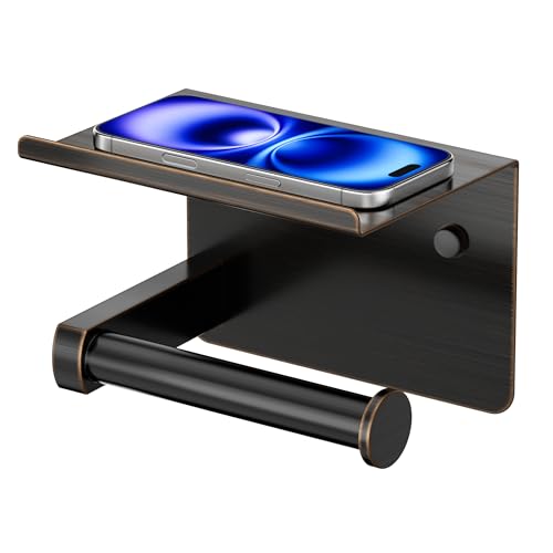 FORIOUS Toilet Paper Holder with Shelf, Adhesive or Screw Wall Mount Toilet Paper Roll Holder for Bathroom, SUS 304 Stainless Steel Commercial Toilet Tissue Holder Dispenser, Oil Rubbed Bronze - color: Oil Rubbed Bronze