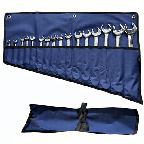 BLIRITEL 16 Pockets Wrench Roll Up Pouch, Wrench Roll Organizer and Tool Storage, Rolled Tool Pouch for Mechanic Electrician Craftsman (Blue) - color: Blue
