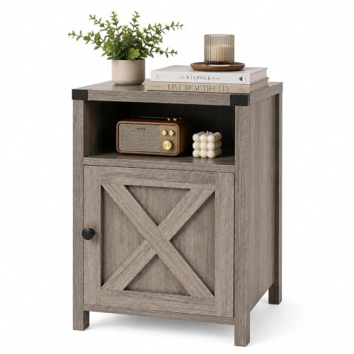Catrimown Farmhouse Nightstand, Side Table End Table with Barn Door and Shelf,Bed Side Table End Table, Rustic Nightstands Set for Bedroom, Living Room, Grey Wash - color: Gray Wash