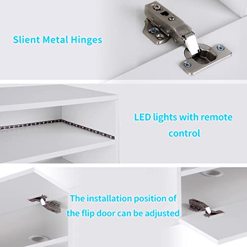 sogesfurniture 39.3'' Floating Wall TV Cabinet Stand with LED Lights, Wall Mounted Entertainment Center with Storage Shelves, Modern High Gloss Media Console for Living Room, Bedroom - size: 39.3''-White