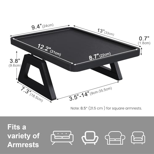 Couch Arm Tray,Bamboo Folding Sofa Tray,Sofa Armrest Trays Clip-On Couch Desk for Drinks,Snacks,Phone,Remote Control（Black） - color: Black, style: 13.0" x 9.4"