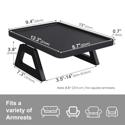 Couch Arm Tray,Bamboo Folding Sofa Tray,Sofa Armrest Trays Clip-On Couch Desk for Drinks,Snacks,Phone,Remote Control（Black） - color: Black, style: 13.0" x 9.4"