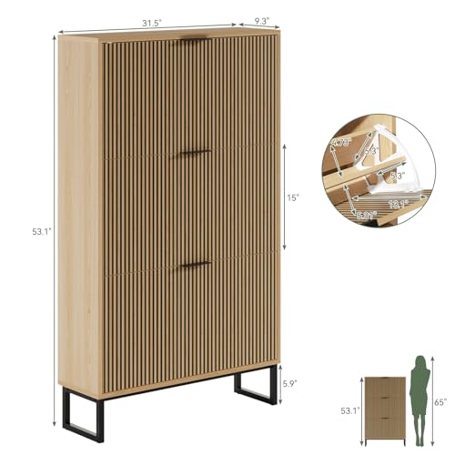 Shoe Cabinet Storage with 3 Flip Drawers, Shoe Organizer Cabinet for Entryway, Modern Freestanding Hidden Shoe Rack Organizer Shoe Cupboard for Hallway, Natural Wood - size: 3 Flip Drawers