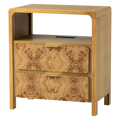 COZAYH Farmhouse Nightstand with Charging Station, Side Table with Power Outlet and USB & Type C Ports, Wood Bedside Table for Bedroom, Fully Assembled, Rustic, Natural, Burl - color: Natural, size: 2 Drawer-USB