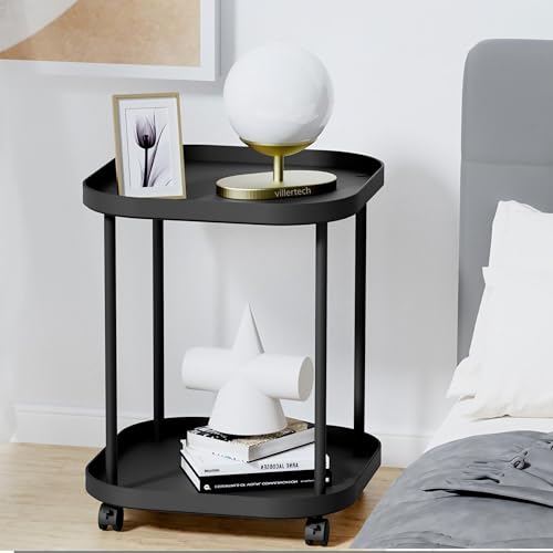 Side Table with Wheels, End Table Living Room Plastic Mobile Sofa Side Table Small Night Stand Bedroom Black - color: Black, size: 1 Pack