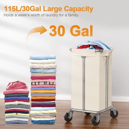 Hodonas Laundry Basket with Wheels, 115L Rolling Laundry Hamper Large Dirty Clothes Hamper Cart with Steel Frame and Removable Bag, Bedroom Bathroom Dorm Room Laundry Room Organization Hampers, Beige - color: Beige