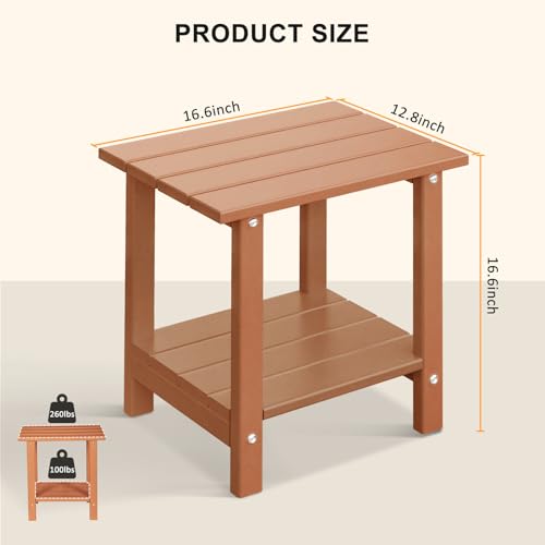 Adirondack Outdoor Side Table, 16.6" Small Patio End Table, 2-Tier HDPE Plastic Table for Poolside Porch Garden, Weather Resistant & Easy Assembly (Teak, Rectangle) - color: Teak, style: Rectangle