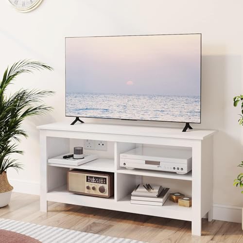 Gyger 43 Inches TV Stand,Mid Century Modern Entertainment Center with 4 Open Shelves Farmhouse TV Media Console Table for Living Room,Bedroom,Television Stand up to 50 Inches(White) - color: White