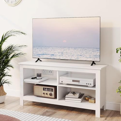 Gyger 43 Inches TV Stand,Mid Century Modern Entertainment Center with 4 Open Shelves Farmhouse TV Media Console Table for Living Room,Bedroom,Television Stand up to 50 Inches(White) - color: White