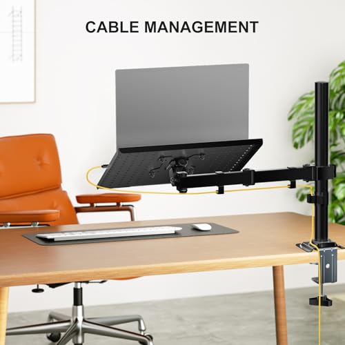 WALI Laptop Desk Mount for 17 inch Notebook, Adjustable Single Monitor Arm with Laptop Holder for 32 inch Screen, Laptops Stand with Ventilated Tray, Up to 22 lbs, (M00LP), Black - size: Single, style: Adjustable Desk Mount