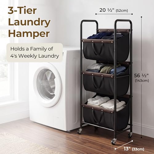 GRANNY SAYS 3 Tiered Laundry Sorter, Narrow Hamper Cart with Wheels, Black - color: Black