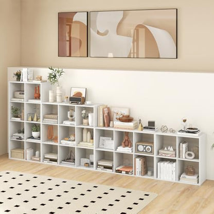 6 Cube Book Shelf, Modern Storage Bookcase with 6 Open Compartments, Open Back and Bottom Back Panels, Heavy Duty Storage Bookshelf for Living Room, Study, Office and Hallway, White