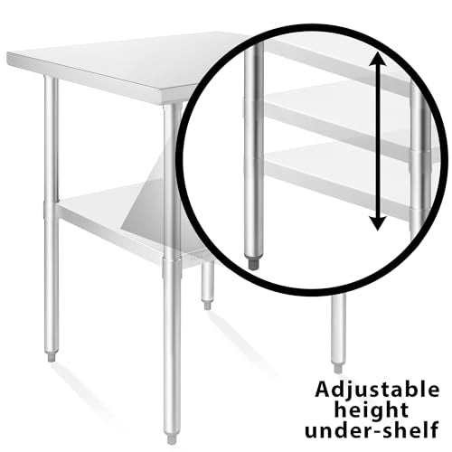 KUTLER Stainless Steel Table 30 x 30 Inches, NSF Heavy Duty Commercial Kitchen Prep and Work Table with Undershelf for Restaurant, Hotel, Home - size: 30" x 30"