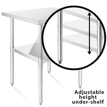 KUTLER Stainless Steel Table 30 x 30 Inches, NSF Heavy Duty Commercial Kitchen Prep and Work Table with Undershelf for Restaurant, Hotel, Home - size: 30" x 30"