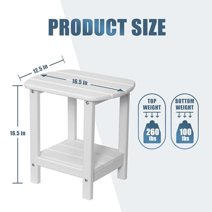 nalone Adirondack Side Table 16.5" Outdoor Side Table HDPE Plastic Double Adirondack End Table Small Table for Patio (White) - color: White