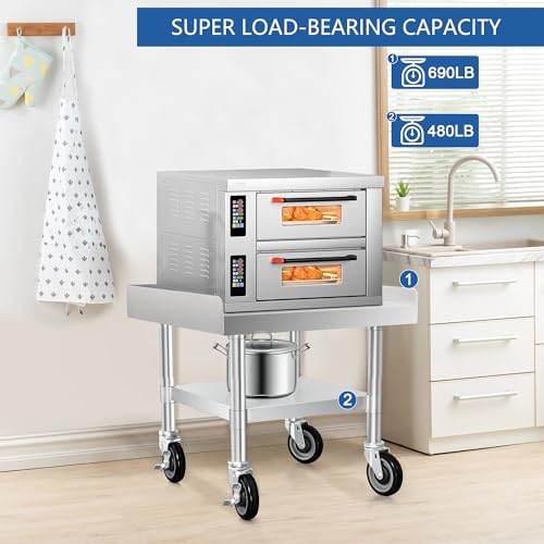 HARDURA Stainless Steel Equipment Work Stand 24" x 24" Prep Table with Under Shelf and Caster for Commercial & Workplace, Home, Hotel, Garage - size: 24" x 24"