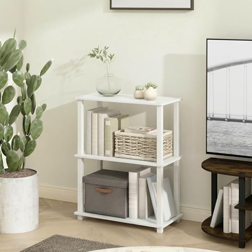 Furinno Turn-S-Tube Storage Shelves, 3-Tier Book Shelf, Corner Shelf, Toolless Open Frame Standing Shelves, for Organization and Storage, Living Room, Garage, Home Office, White - color: White/White, size: 3-Tier Square Tube
