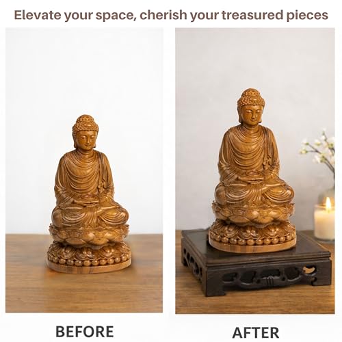 Wooden Display Square Stand Base 5.5"×5.5" – Wood Plant Stand, Pedestal Stand, Tabletop Plant Stand, Risers Display Stands, Oriental Style, Carved Base, Candle Stand