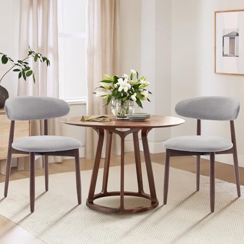 COLAMY Wooden Dining Chairs Set of 2, Modern Fabric Upholstered Dining Room Chair, Farmhouse Kitchen Chairs with Foot Pegs, Light Grey - color: Lightgrey, size: Set of 2