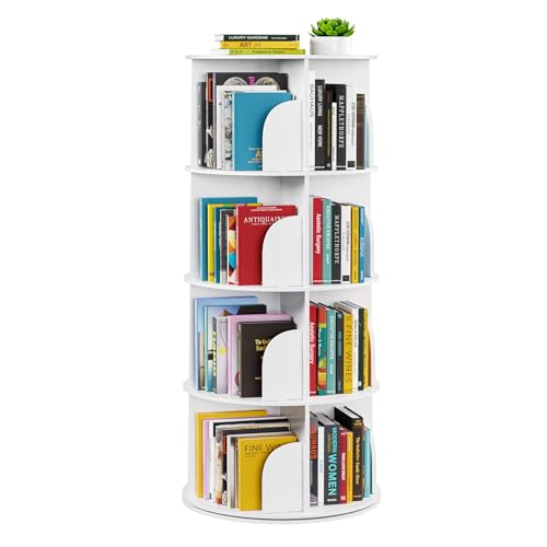 SpaceAid 4 Tier Rotating Bookshelf Tower, Spinning Bookcase Lazy Susan, Revolving 360 Book Shelf Storage Round Carousel, Vertical Rotate Turning Spiral Corner Organizer, White - color: White, size: 4 Tier, 50" H