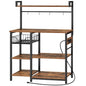HOOBRO Bakers Rack with Power Outlet, 35.4 Inches Coffee Bar with Mesh Basket, Microwave Stand with 4 S-Shaped Hooks, Kitchen Bakers Rack with Storage, Easy to Assemble, Rustic Brown BF05HB01 - color: Rustic Brown + Black