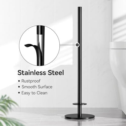 Freestanding Toilet Paper Holder with Shelf,5 Roll Storage,Matte Black | Holds 5 Toilet Paper Rolls,Rustproof Stainless Steel,Waterproof Storage Shelf,Freestanding No Drilling Design,Easy Assembly - color: Matte Black