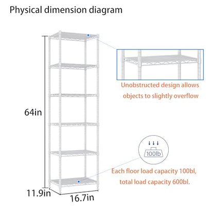 REGILLER 6 Wire Shelving Steel Storage Rack Adjustable Unit Shelves for Laundry Bathroom Kitchen Pantry Closet (16.7L x 11.9W x 64H, White) - color: White