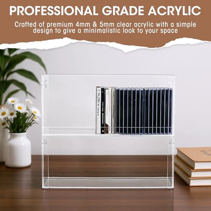 CroBlissful 2 Pcs Acrylic Cd Storage Box, Clear Acrylic Stackable Cd Holder Racks with Cutout Carrying Handles, Organizer Shelf for Media, Movie Cases, Dvds Organizer