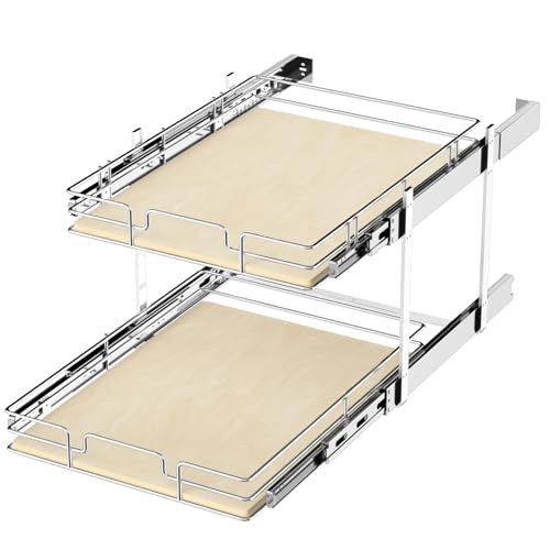 ROOMTEC 2 Tier Individual Pull Out Cabinet Organizer 19½"W x 21½"D, Slide Out Wood Shelves Organizers, Pull Out Drawers Organization and Storage for Kitchen Cabinet - size: 19½" W x 21½" D