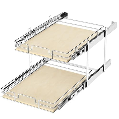 ROOMTEC 2 Tier Individual Pull Out Cabinet Organizer 19½"W x 21½"D, Slide Out Wood Shelves Organizers, Pull Out Drawers Organization and Storage for Kitchen Cabinet - size: 19½" W x 21½" D