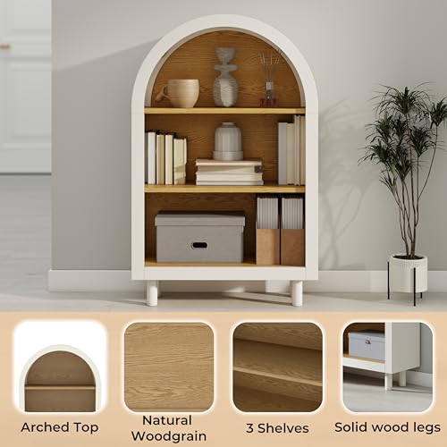 37" Arched Bookcase, Kids Bookshelf, Modern 3-Tier Open Bookshelf, Low Short Storage Shelves Bookcase, Arched Storage Cabinet for Office, Living Room, Entryway, Oak (Oak)