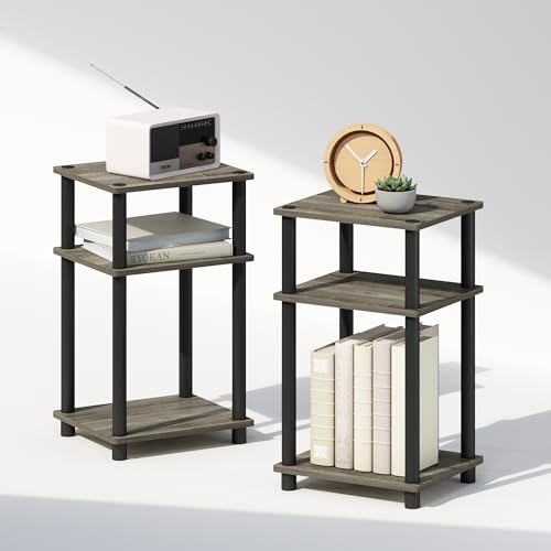 Furinno Just 3-Tier Turn-N-Tube Open Storage Nightstand, 2-Pack, Plastic Poles, French Oak/Black - color: French Oak/Black, size: 2-Pack