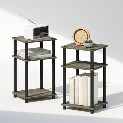 Furinno Just 3-Tier Turn-N-Tube Open Storage Nightstand, 2-Pack, Plastic Poles, French Oak/Black - color: French Oak/Black, size: 2-Pack
