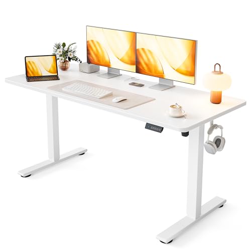 Cubiker Standing Desk, 55x24 Inches Sit Stand Home Office Desk, Electric Stand up Desk, Adjustable Desk with Splice Board, White Frame/White Top - color: White, size: 55x24