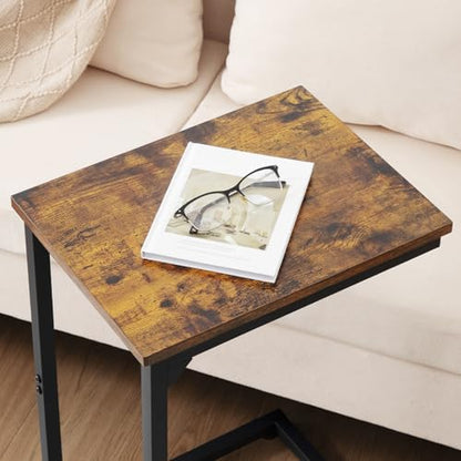 AMHANCIBLE C Shaped End Table, Slide Under Couch Table for Sofa, TV Tray Snack Table, Small Side Table for Small Space, Living Room, Brown HET02CBR1 - color: Rustic Brown