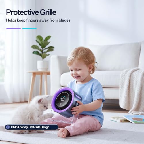 USB Desk Fan for Bedroom: 100 Speeds Digital Display Quiet Portable Fan with Turbo Airflow, 120° Rotating Small Rechargeable Battery Desktop & Wall-Mounted Fans for Bedroom Home Office - color: Black&Purple