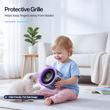 USB Desk Fan for Bedroom: 100 Speeds Digital Display Quiet Portable Fan with Turbo Airflow, 120° Rotating Small Rechargeable Battery Desktop & Wall-Mounted Fans for Bedroom Home Office - color: Black&Purple