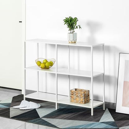 HDANI 39.4 Inch Metal Console Table with 3 Tier Strage Shelves,Narrow Entryway Table,Modern Sofa Tables for Entryway, Living Room,Bedroom,White - color: White, size: 39.37×11.81×31.5in