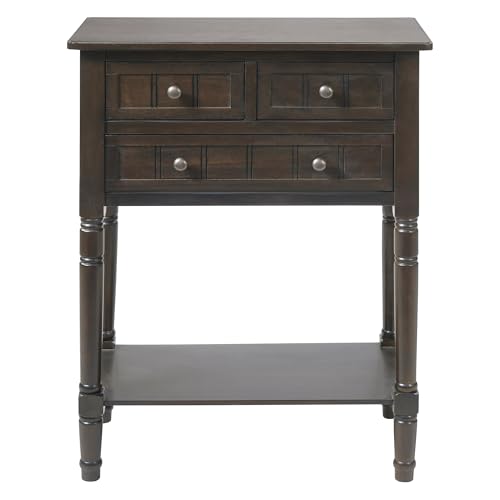 Knocbel Slim Antique Entry Console Table with 3 Drawers & Bottom Open Shelf, Solid Wood Narrow Small Sofa Table for Entryway Hallway Living Room 23.7" W x 13" D x 31.4" H Brown - color: Brown