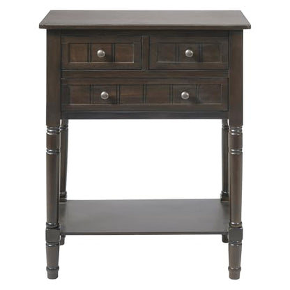 Knocbel Slim Antique Entry Console Table with 3 Drawers & Bottom Open Shelf, Solid Wood Narrow Small Sofa Table for Entryway Hallway Living Room 23.7" W x 13" D x 31.4" H Brown - color: Brown