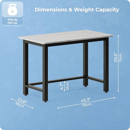 43" Home Office Desk Modern Computer Desk 43.3x23.6x29.5 inches PC Table with Thicken Frame Industrial Style Sturdy Metal Frame Furniture for Writing Gaming Marble White+Black - color: Marble White+black, size: 43